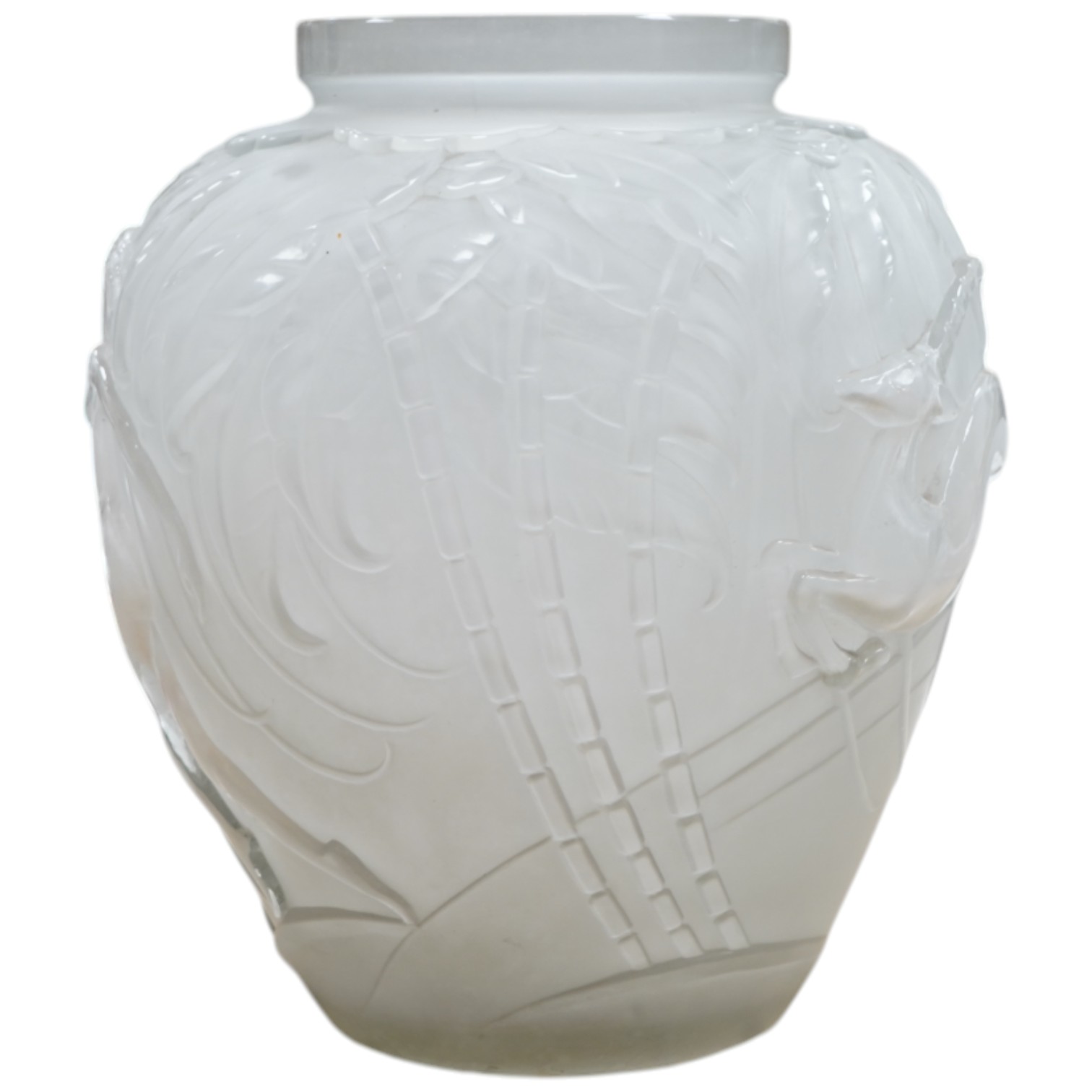 An Etling French frosted glass vase, ‘the huntress’ 29cm high